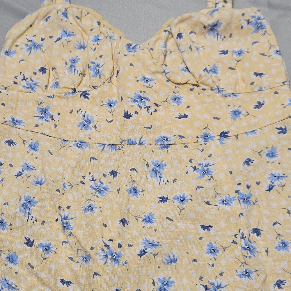 Aeropostale Floral Mini Dress Womens Large Yellow Blue Linen Blend Cottagecore